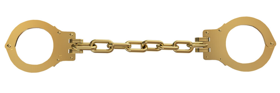 golden handcuffs and chain - 3d rendering