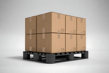 Stacked cardboard boxes on pallet for warehouse shipping logistics and delivery concept