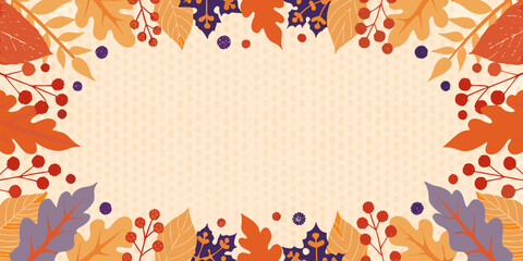 Autumnal floral frame with colorful leaves and berry branches © Topoti