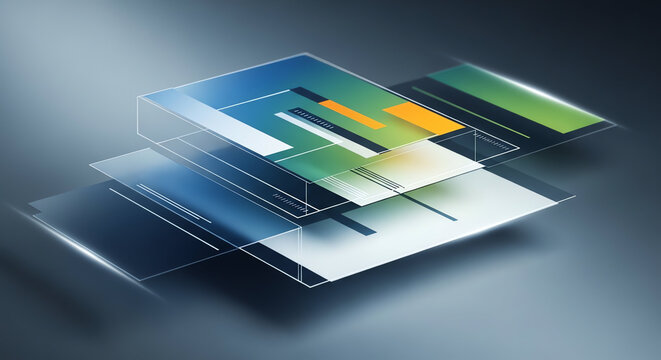 Futuristic digital interface with layered holographic screens and data visualization elements.