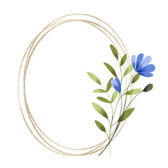 Floral gold frame wreath border. Hand painting background. with place for text. Flowers, leaf, leaves, isolated on white background. © Larisa