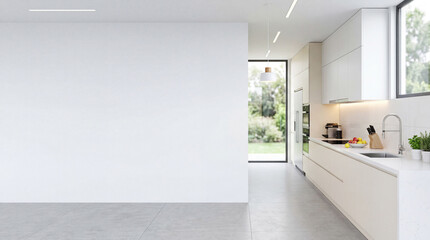  Modern Contemporary kitchen room interior .white and cream color material 3d render 