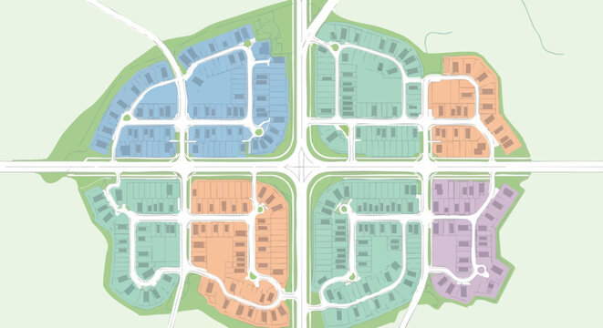 Residential Community Master Plan Overlay - Modern Suburban Development Blueprint for Urban Planning and Real Estate