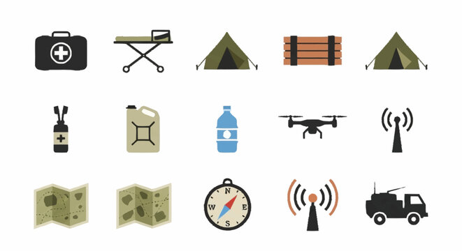 Camping and Survival Icons Set for Outdoor Adventure.
