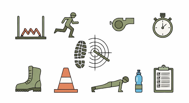 Military Training Icons Set for Fitness and Discipline.