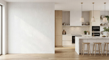  Modern Contemporary kitchen room interior .white and cream color material 3d render 