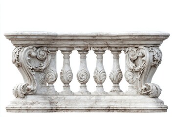 Obraz premium Ornate white marble balustrade with detailed carvings on a white background