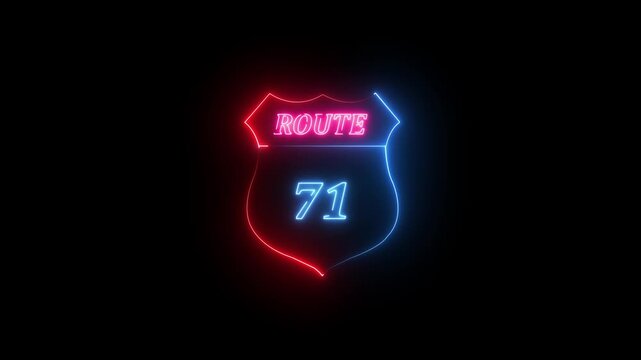 Neon Route 71 Shield Sign Glowing on Black Background neon sign highway
