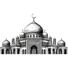Obraz premium Elegant mosque architecture with crescent moon domes