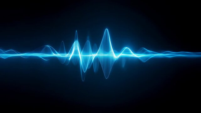 Futuristic Blue Neon Sound Wave Oscillating on Black Background