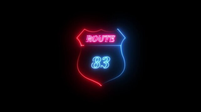 Neon Route 83 Shield Sign Glowing Red and Blue on Black Background neon sign highway