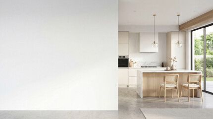  Modern Contemporary kitchen room interior .white and cream color material 3d render 