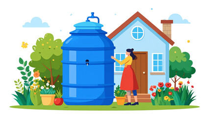 Colourful water tank on house roof © Mehg