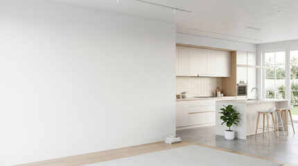  Modern Contemporary kitchen room interior .white and cream color material 3d render 