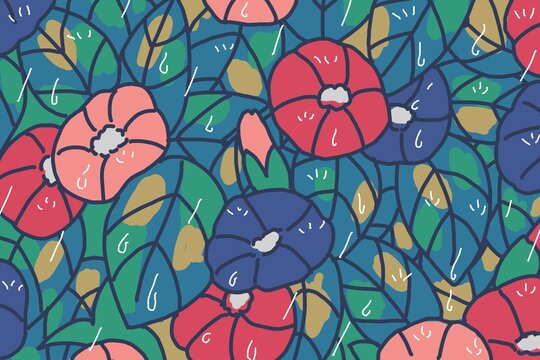 calm raining flower leaves background
