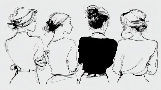 minimalist fashion line drawing designed as wall art, balanced composition, elegant proportions, modern outfit concept, black ink lines on white background