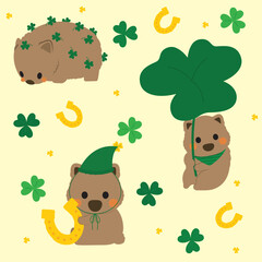 Fototapeta premium Adorable Wombat Irish Celebration Seamless Design – Clover & Golden Charm Repeat