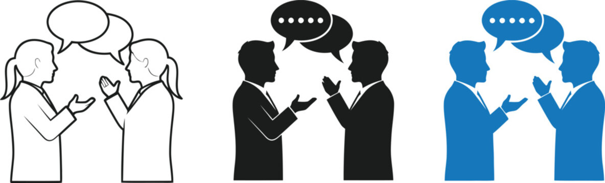 People talking to each other with speech bubbles in various colors and styles online communication