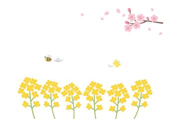 春の背景イラスト　春のお花のイラスト　詰め合わせ　春素材　春のバナー　 ロゴ　桜
