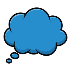 Obraz premium Blue cartoon thought bubble with black outline and white background icon