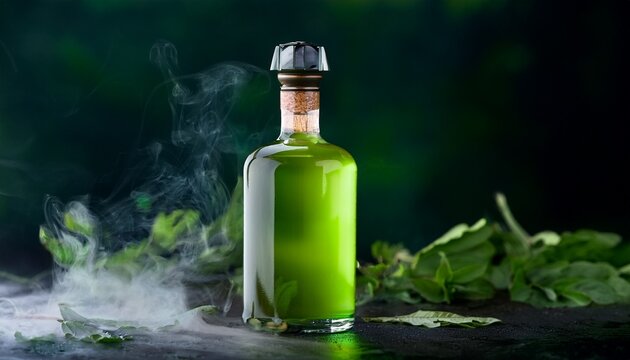 Ukraine Poltava July 11 2022 Bottle Of Jagermeister German Digestif Made With 56 Herbs And Spices Bottle In Green Smoke