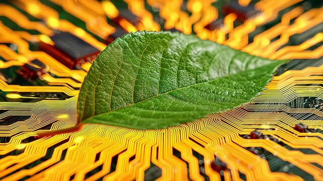 Green leaf on circuit board