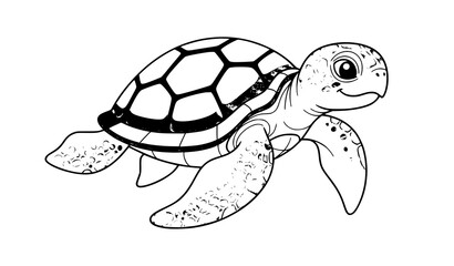 Happy Green Sea Turtle Swimming Vector Illustration with Patterned Shell