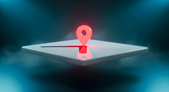 A glowing red key on a grey square with a dark background