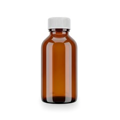 Fototapeta premium A brown glass bottle with a white cap stands alone on a plain background