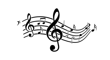 Minimalist music notation design with flowing notes on white backdrop