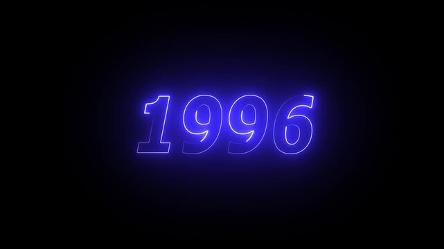 1996 neon line text. Abstract 1996 neon text animation ,For neon color Glowing neon number text background 4k video animation . 1996 title metal text on glowing text animation black background