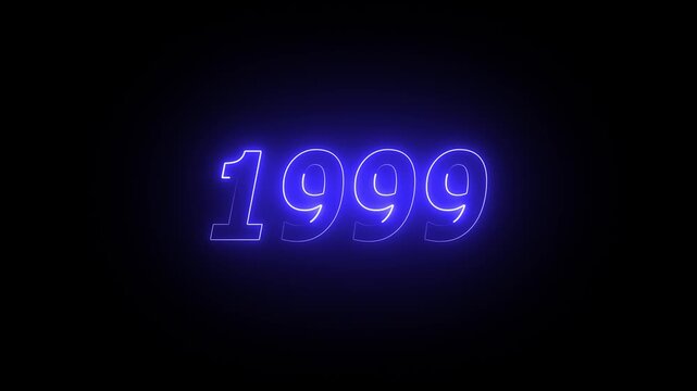 1999 neon line text. Abstract 1999 neon text animation ,For neon color Glowing neon number text background 4k video animation . 1999 title metal text on glowing text animation black background