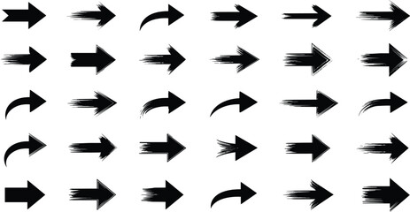 Arrow Icon Set with Solid and Brush Stroke Styles for Direction and Navigation