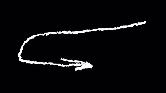 White wiggly Hand-Drawn Arrow Animation in Simple Grunge Style, tranparent background