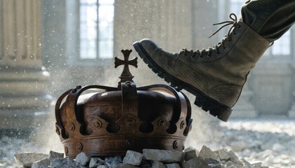 army boot kicks the crown