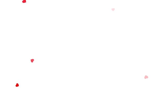 Romantic Heart Particles explosion animation on white background. Valentines day hearts icon falling effect concept. 