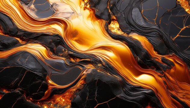 Texture Abstraite De Lave En Fusion Et Marbre Noir Aux Reflets D Or
