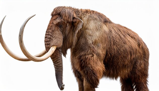 Woolly Mammoth Prehistoric Extinct Animal With Long Tusks Isolated On White Background