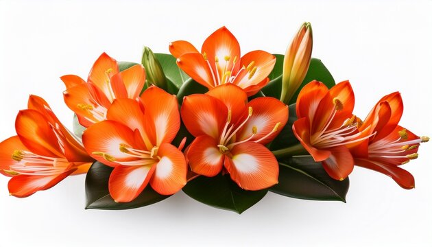Clivia Miniata Bush Lily With Orange Flowers Isolated
