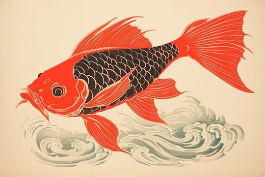 Traditional japanese koifish goldfish animal creativity.