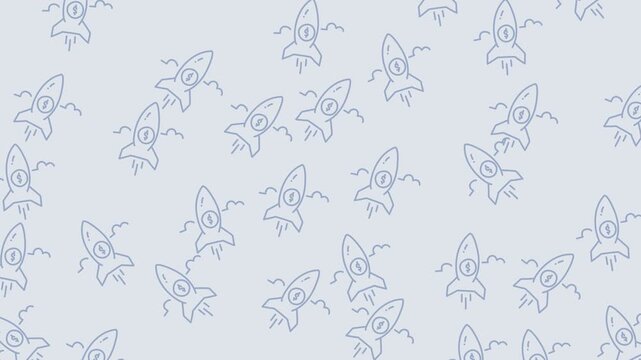 Minimalist rocket with dollar sign flying in seamless pattern animation, modern finance growth concept ideal for fintech apps and promo videos.