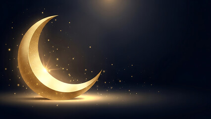 Fototapeta premium Golden Crescent Moon with Sparkles on Dark Background
