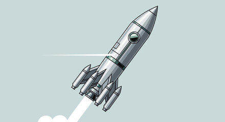 Vintage style illustration of a rocket ship launching into space. © papat