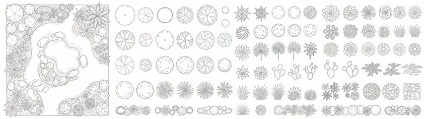 Landscape Design Plan Symbols and Garden Architecture Top View Tree and Shrub Icons © Dileesha