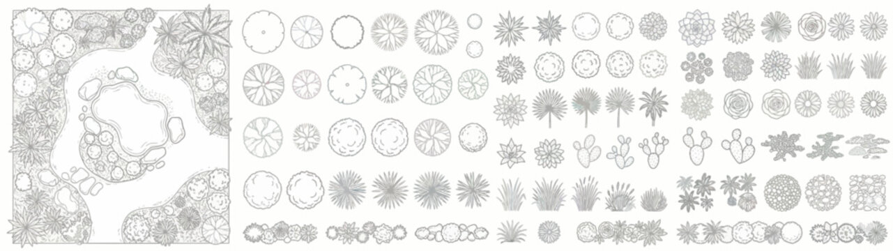 Landscape Design Plan Symbols and Garden Architecture Top View Tree and Shrub Icons