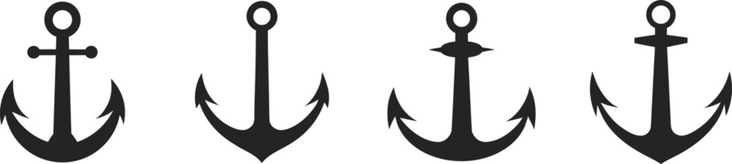 Four black anchors on a white background © KhandokerMehedi
