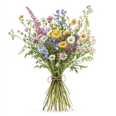 Fototapeta premium Vibrant Wildflower Bouquet Tied with Twine.