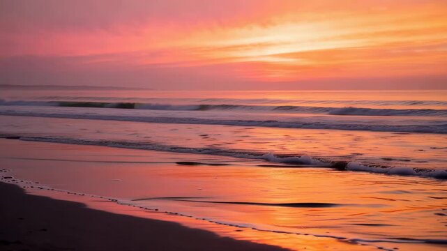Enchanting Coastal Sunset: Vibrant Dusk at the Shore with a Stunning Sea View