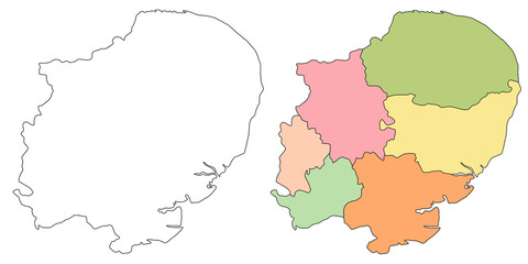 Obraz premium East of England map, East Anglia outline and ceremonial counties state map set - illustration version