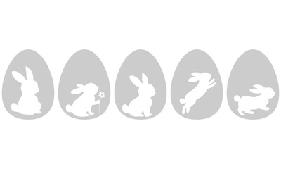 Obraz premium Set of easter bunny silhouette inside egg shapes on neutral gray background. Vector flat illustration featuring rabbit silhouettes in simple modern style.
